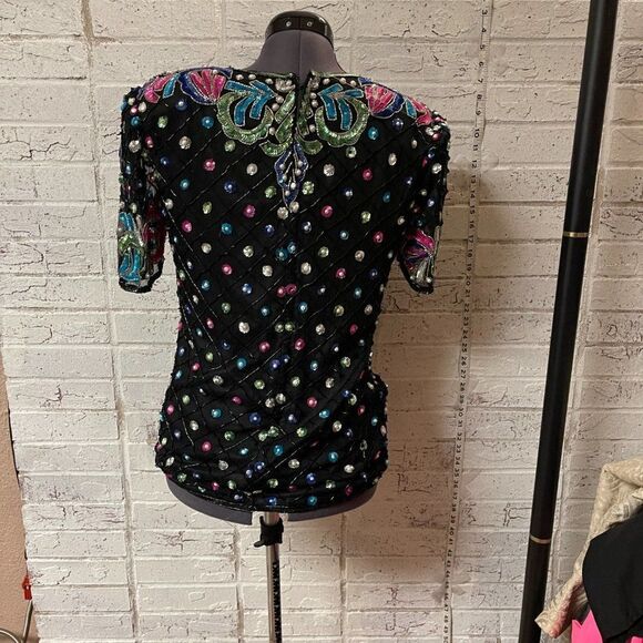 Vintage Sweelo Sequined Party Cocktail Black Pink Top Small - Picture 7 of 14